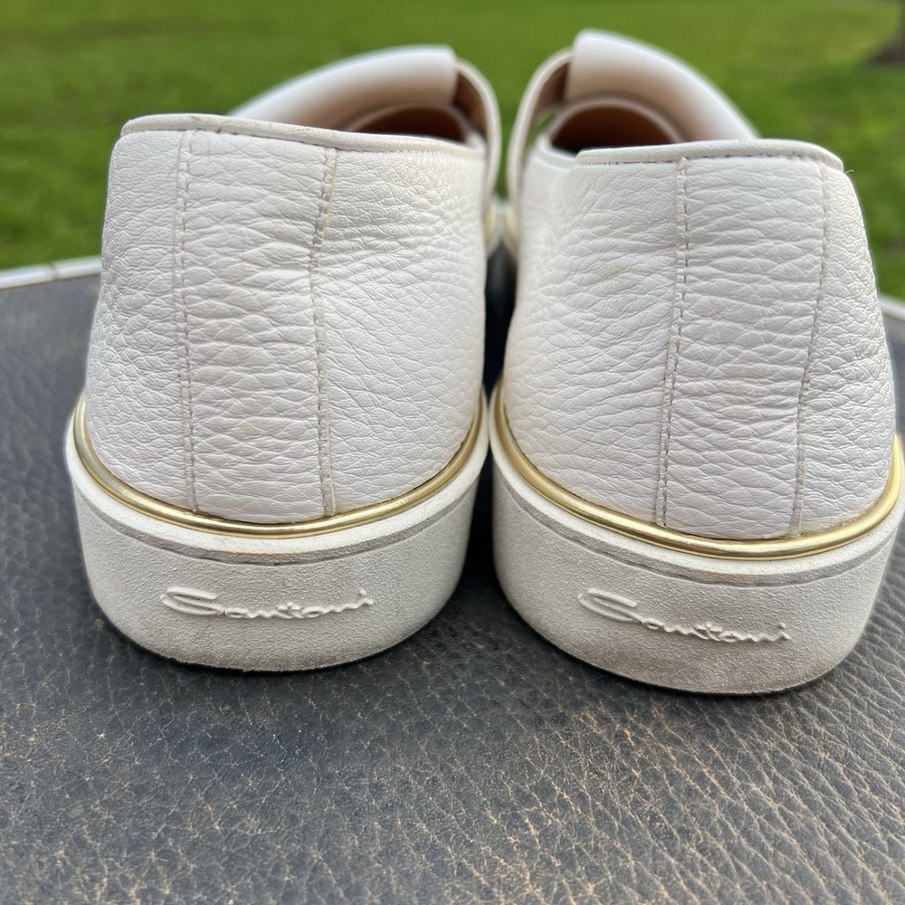 Santoni Womens US 8 EU 38.5 White Leather Loafer Slip On Shoe Strap Jewel - Picture 5 of 13